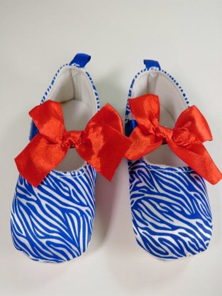 Baby Red White Blue Striped Baby Shoes With Red Bow Patriotic New